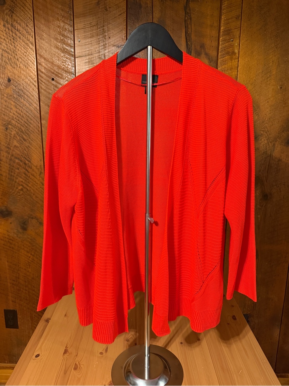 Worthington Neon Orange Chevron Pointelle Knit Open Cardigan Sweater XL